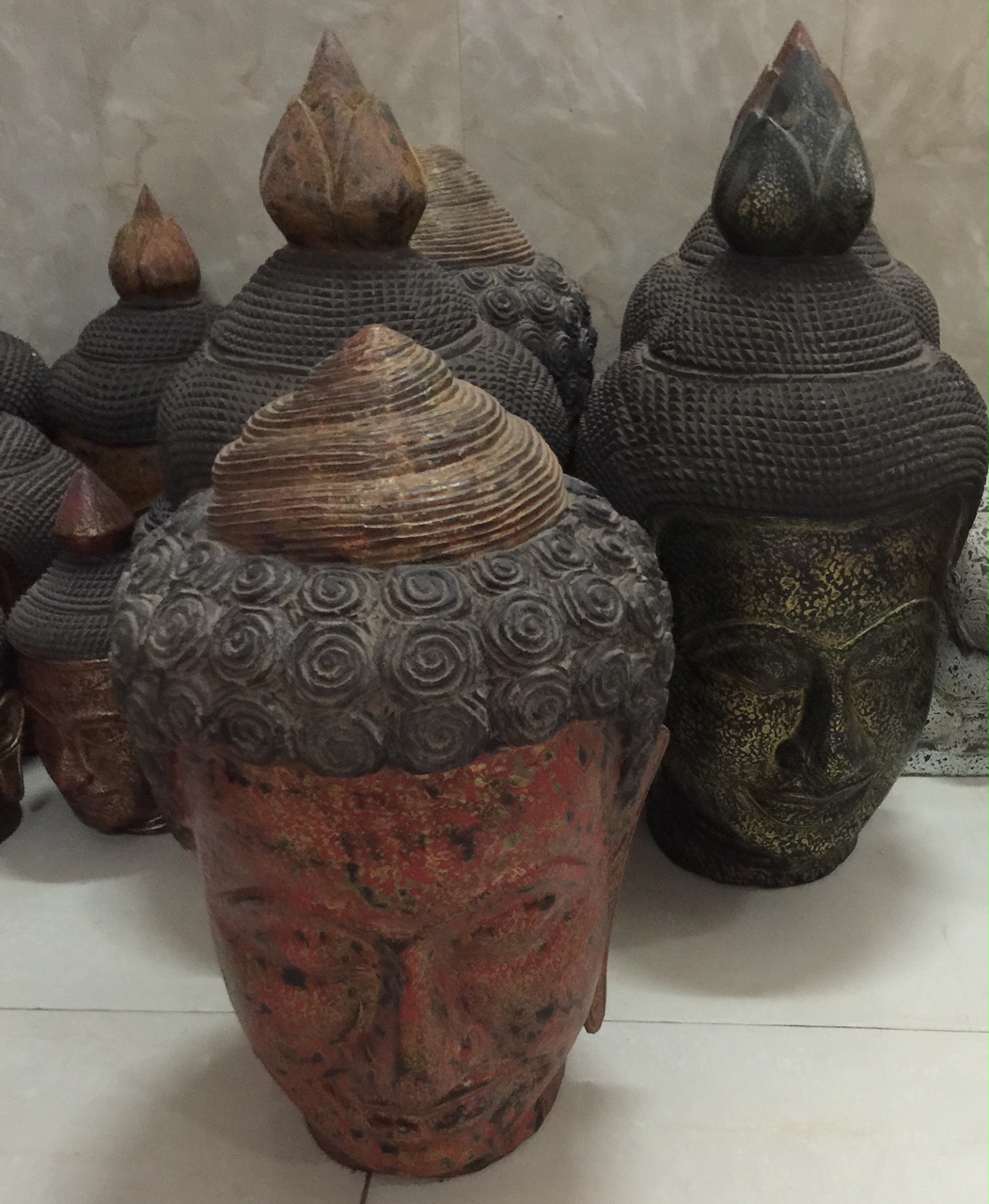 Nongnit's Treasures:  Hand Carved Buddha Heads Khmer Style