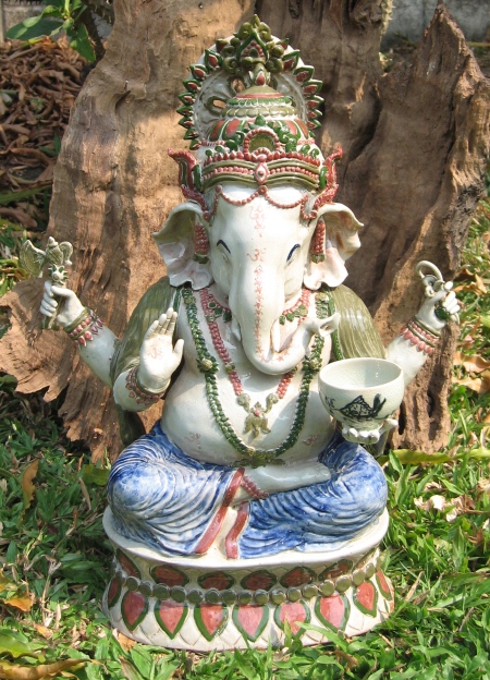Celadon Ceramic Ganesh Statue with Stand