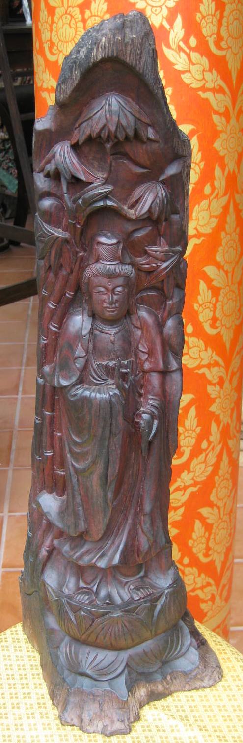 Mahogany Wood Standing Guan Yin