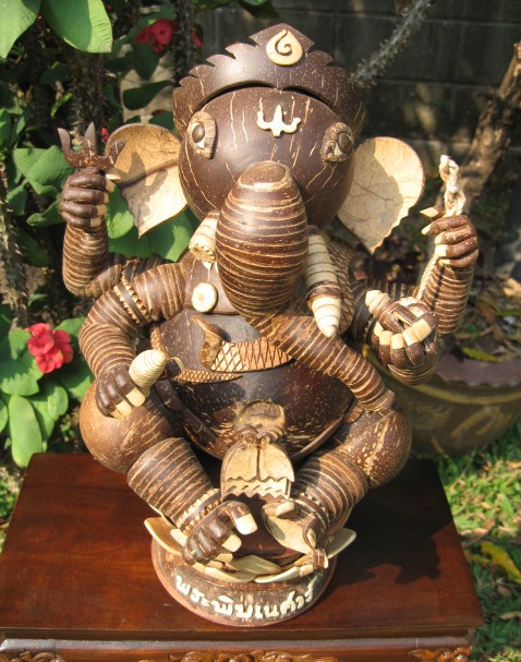 Hand Carved One Eyed Cococut Ganesh Statue