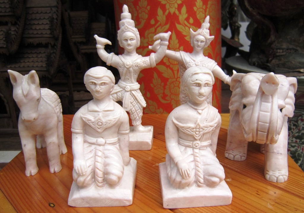 Set of Marble Thai Spirit House Figures