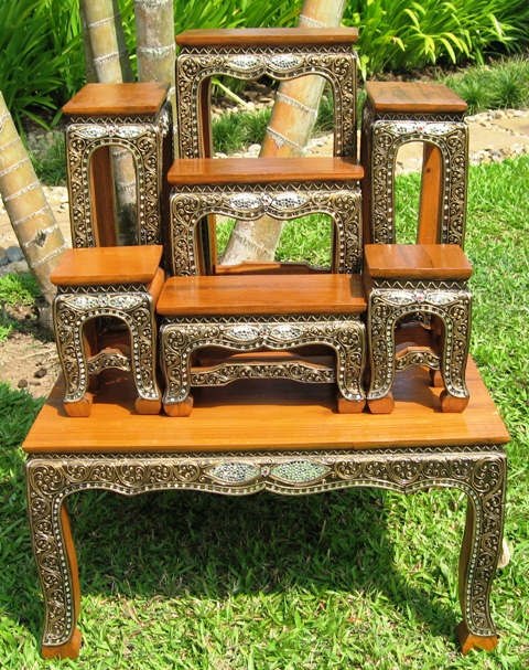Thai Buddhist Altar Table set with colored glass