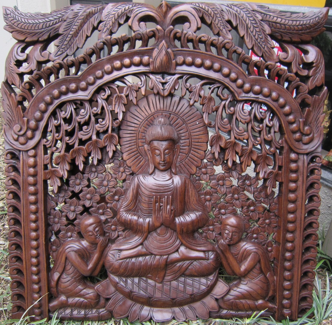 Buddha Under Bodhi Tree Panel Oak Finish