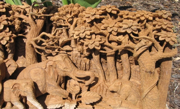 Hand Carved Thai Village Scene Teak Panel